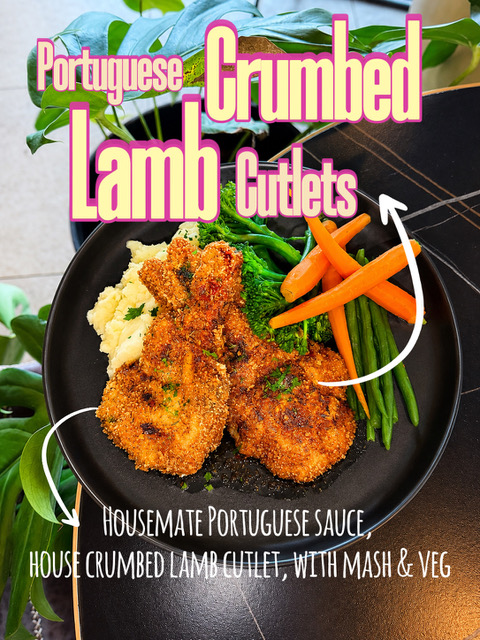 Portuguese crumbed lamb cutlets
